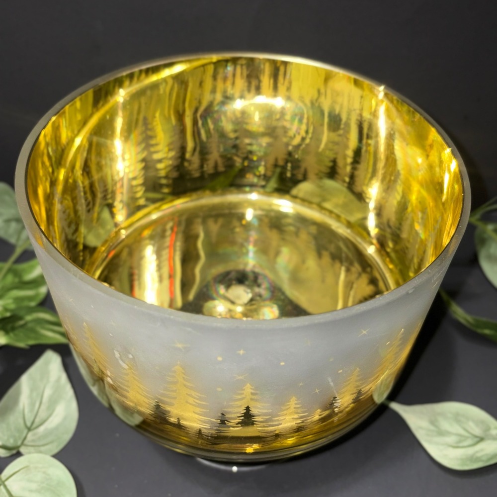 Trifle Bowl Christmas Gold Frosted Glass Pine Tree Forest Holiday Centerpiece 7" - Picture 15 of 16
